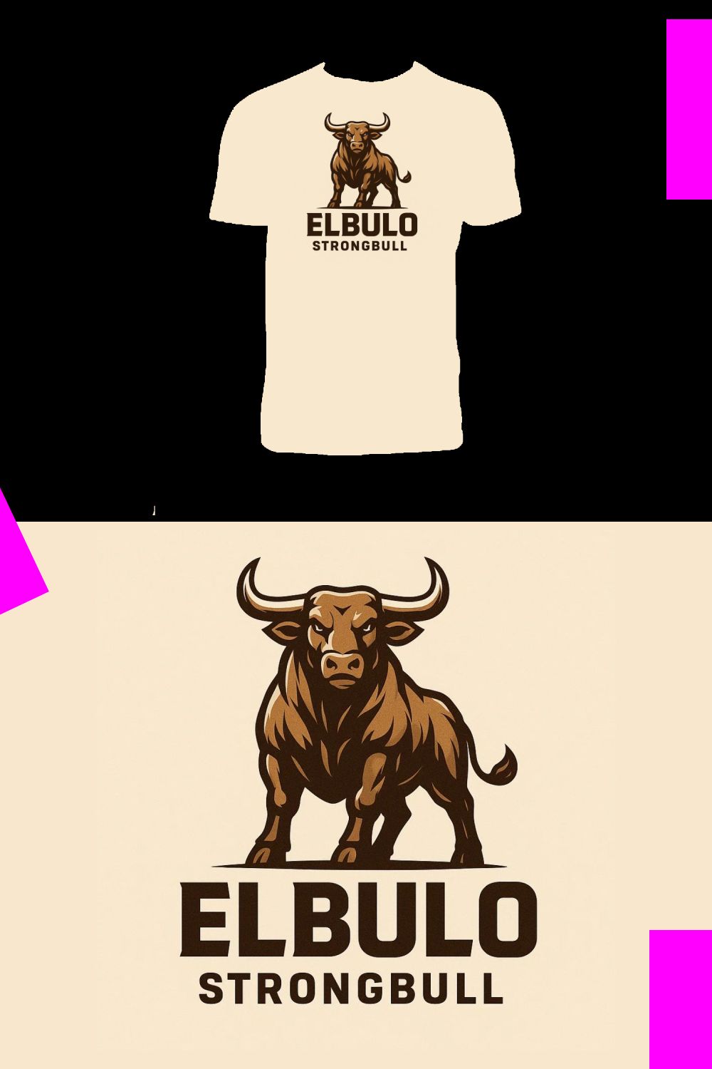 Strong Bull T-Shirt & Logo Design pinterest preview image.