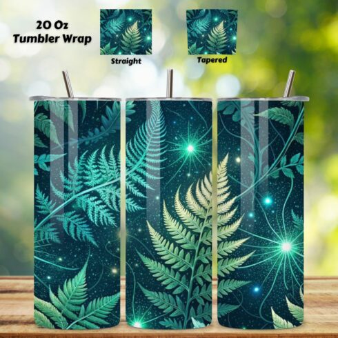 3D Digital Detox Forest Seamless Tumbler Wrap - Holographic Foliage & Neural Pathways, 20oz Skinny Sublimation Design cover image.