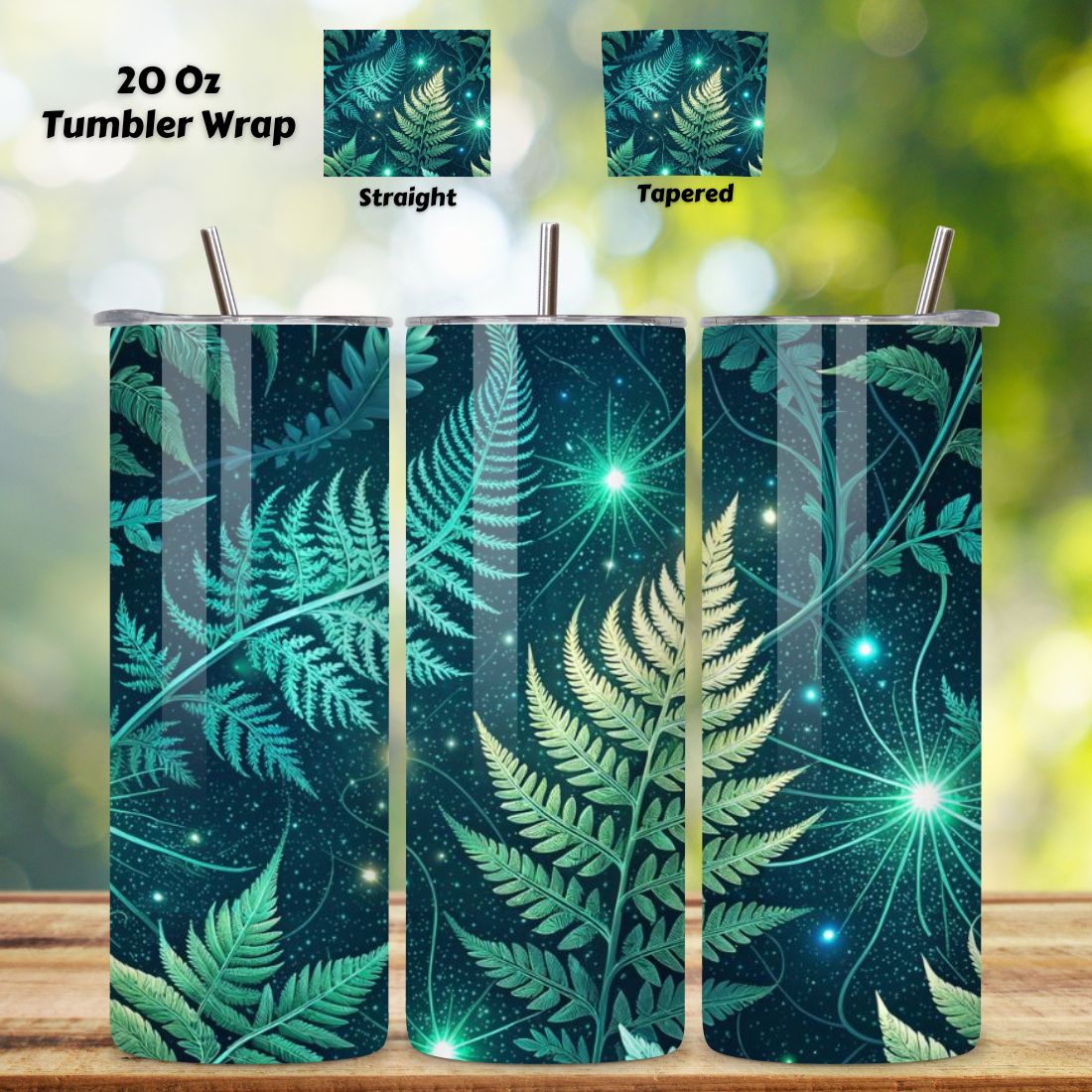 3D Digital Detox Forest Seamless Tumbler Wrap - Holographic Foliage & Neural Pathways, 20oz Skinny Sublimation Design cover image.