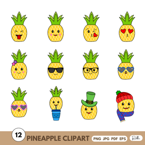 Cute Pineapples Clipart cover image.