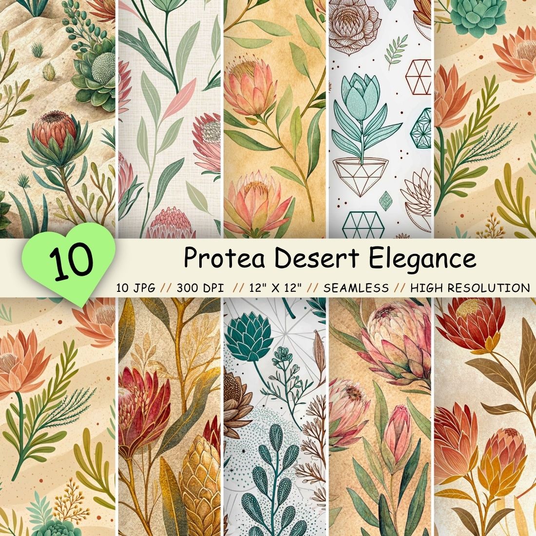 Protea Desert Elegance Seamless Pattern – Terracotta & Sage Succulent Florals cover image.