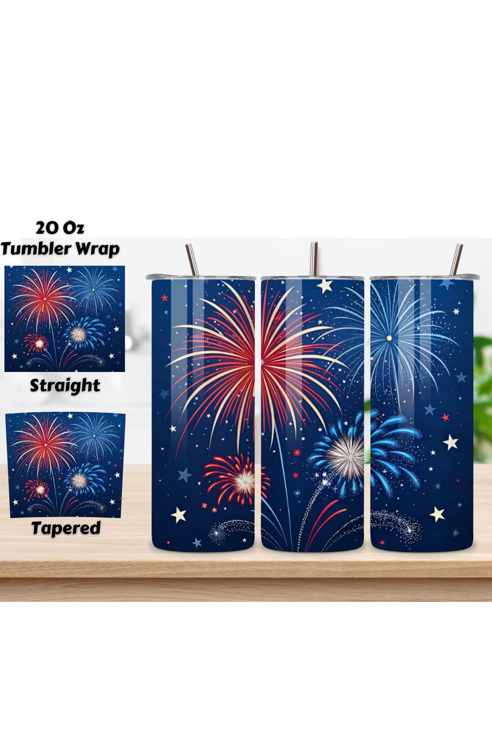 4th Of July Fireworks Burst Seamless Tumbler Wrap - 3D Red White Blue Explosions, 3D Floral Patriotic Tumbler Wrap, 20oz Skinny Sublimation Design, American Flag Floral Art, Independence Day Tumbler Wrap, Fourth of July Floral Gift, USA Patriotic Flower Wrap pinterest preview image.