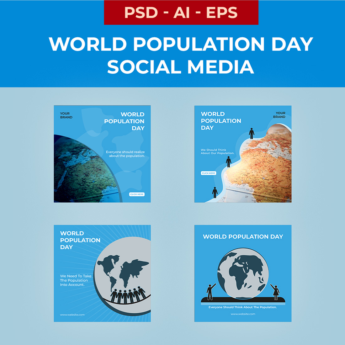 World Population Day Promoting Global Awareness Social Media Template cover image.