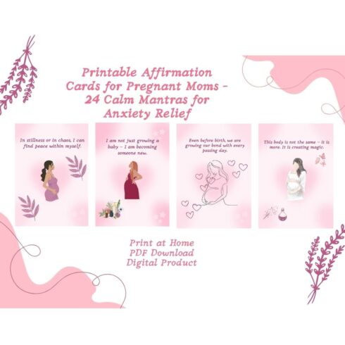 24 Printable Affirmation Card Bundle to Relieve Anxiety During Pregnancy cover image.