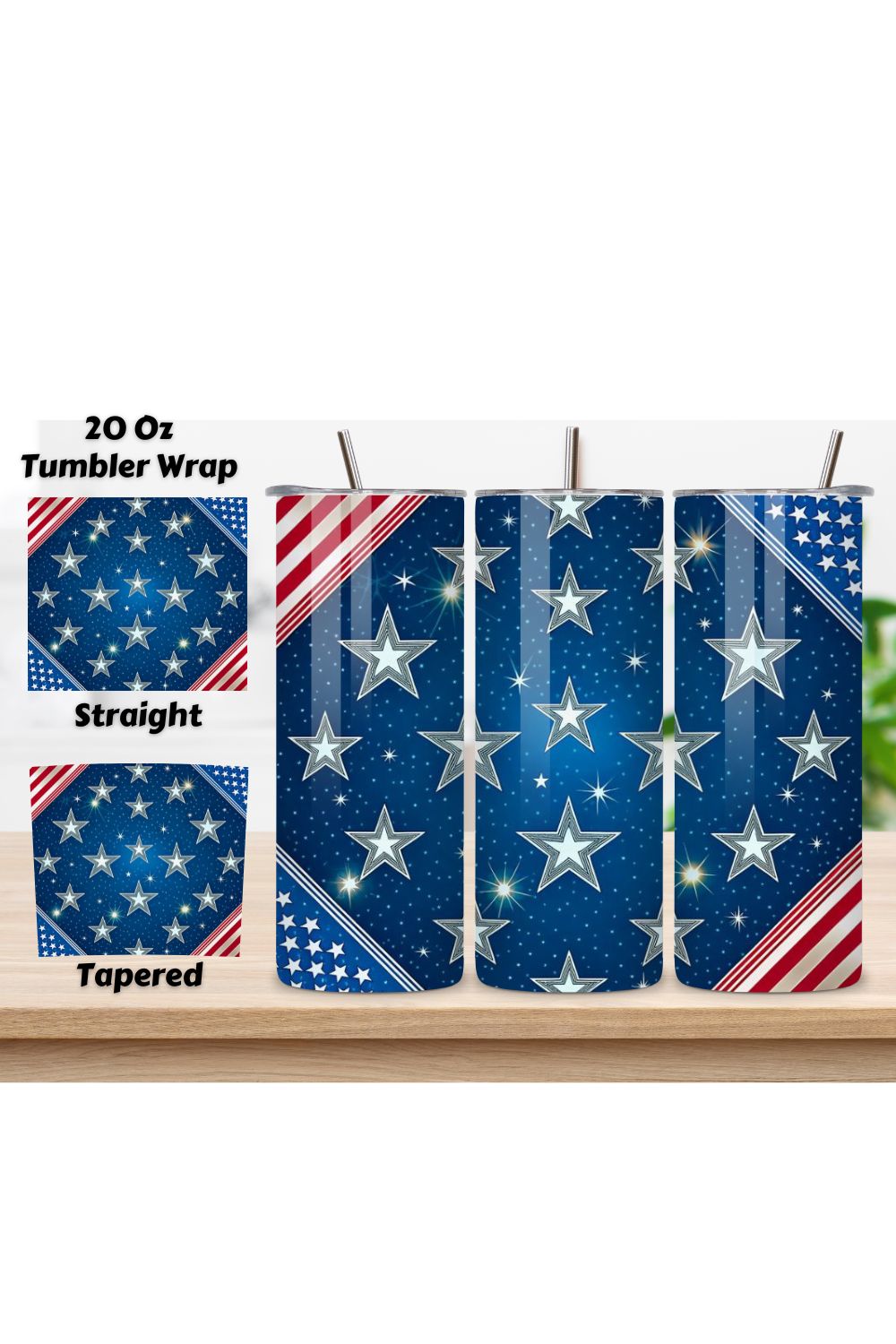4th Of July Star Spangled Seamless Tumbler Wrap - 3D Glowing Patriotic Background, 3D Floral Patriotic Tumbler Wrap, 20oz Skinny Sublimation Design, American Flag Floral Art, Independence Day Tumbler Wrap, Fourth of July Floral Gift, USA Patriotic Flower Wrap pinterest preview image.