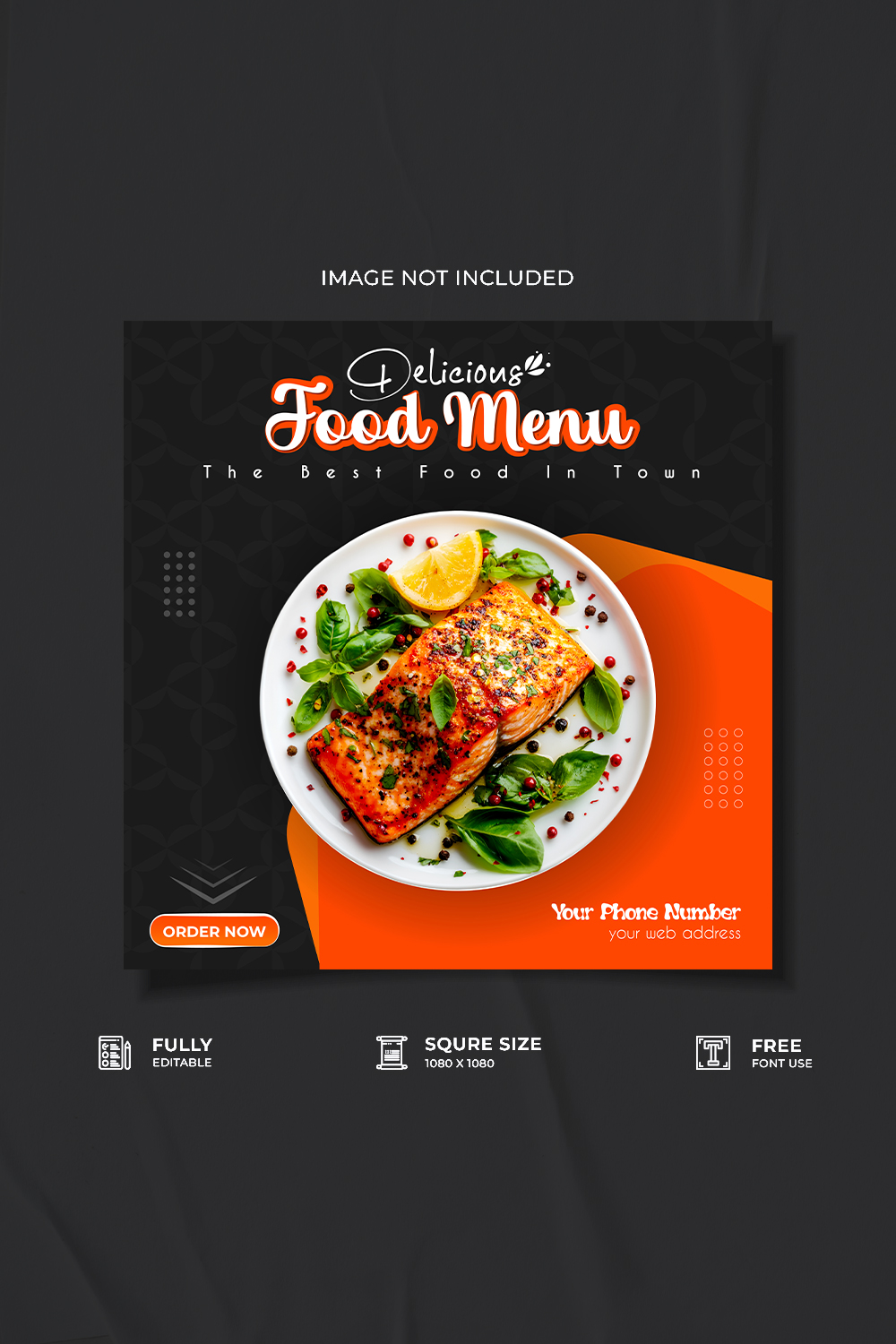 Restaurant food menu social media post design pinterest preview image.