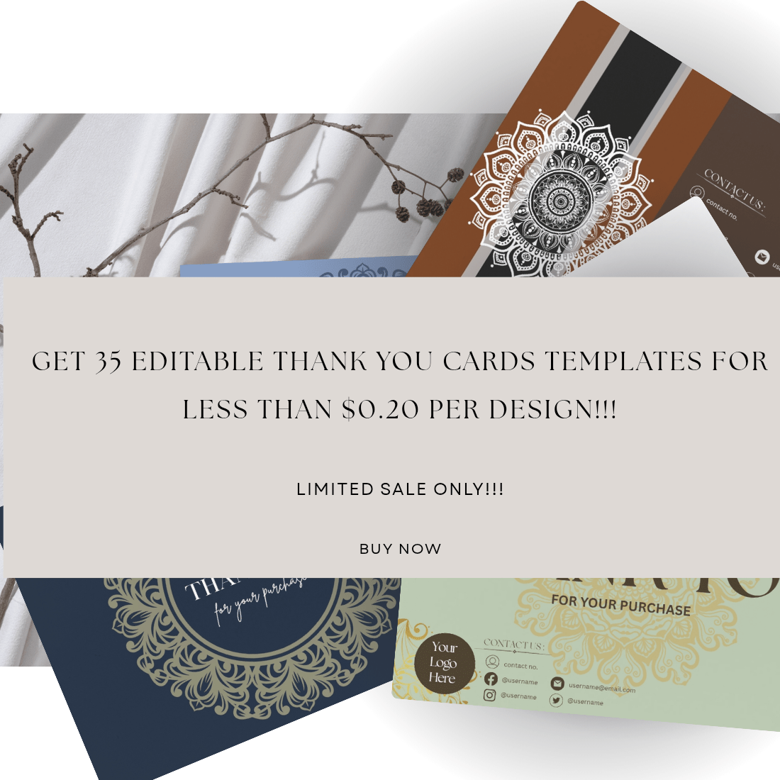 35 Unique Luxury Mandala Thank-You Card Templates - The Ultimate Mega Bundle for Less than $020 preview image.