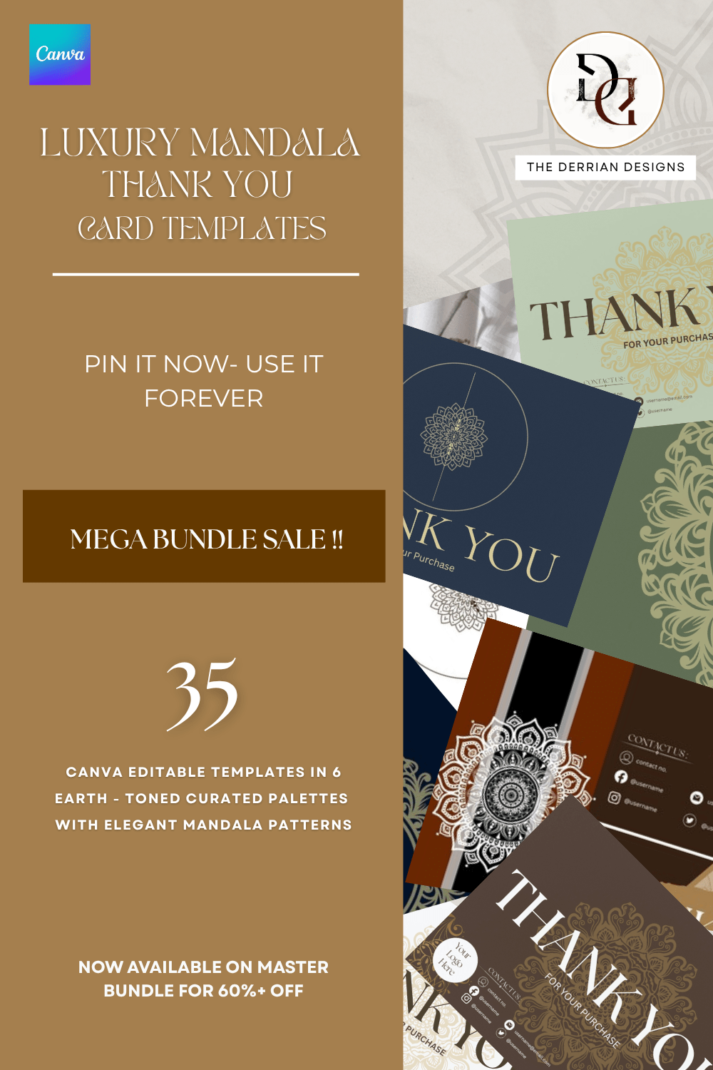 35 Unique Luxury Mandala Thank-You Card Templates - The Ultimate Mega Bundle for Less than $020 pinterest preview image.