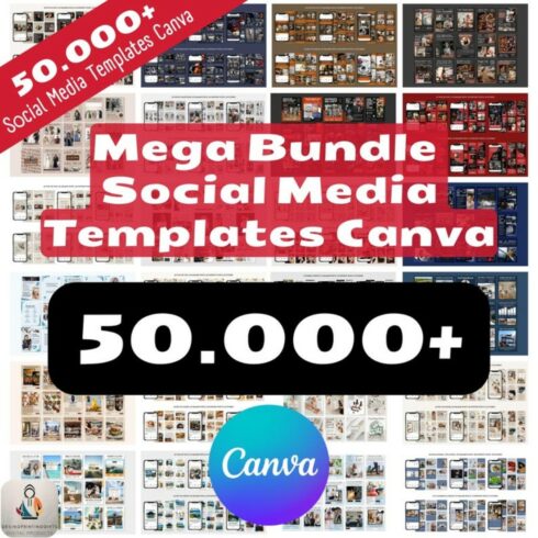 50,000+ Canva Templates Bundle, Course Sales Coach Landing Page, Social Media Website, Social Media Canva Templates Bundle, Canva New Bundle cover image.