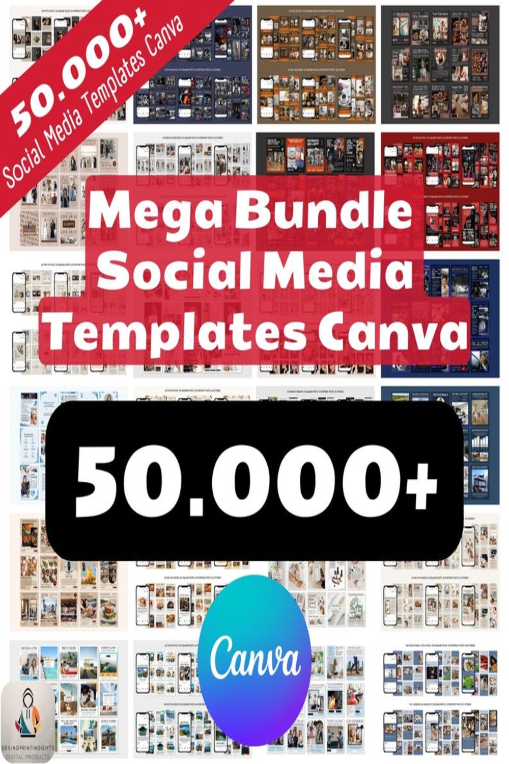 50,000+ Canva Templates Bundle, Course Sales Coach Landing Page, Social Media Website, Social Media Canva Templates Bundle, Canva New Bundle pinterest preview image.