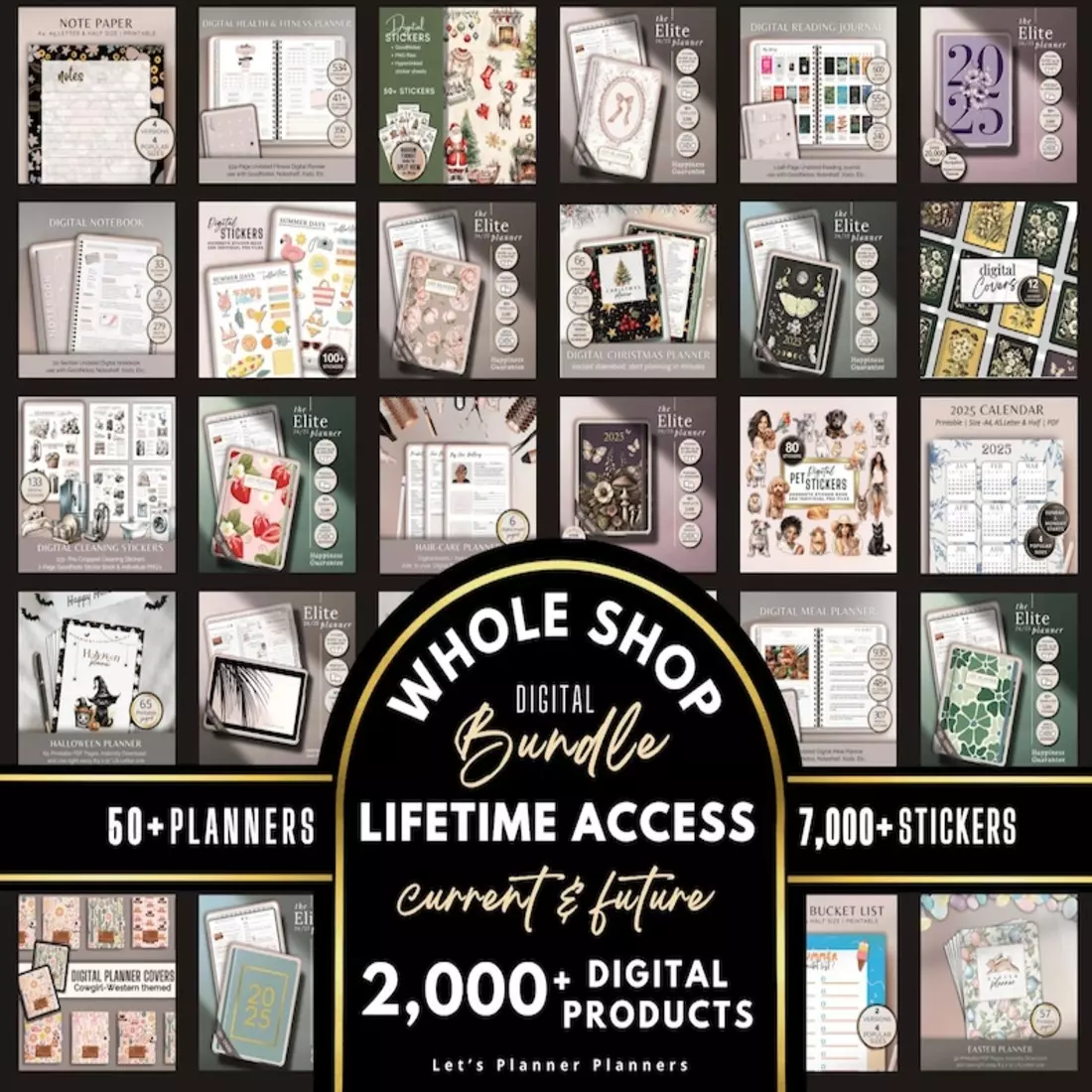 Digital Planner 2025 Customizable WHOLE SHOP BUNDLE Goodnotes iPad Template Android Notability Journal digital Stickers Printables & Inserts preview image.