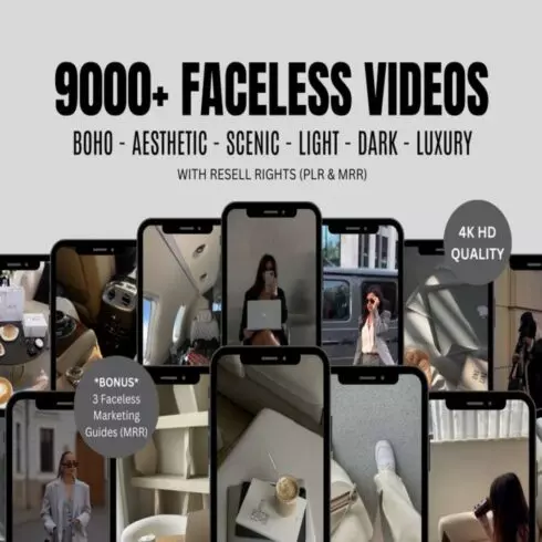 9000+ Faceless Reels Bundle, Videos, Faceless Marketing, Faceless Reels, Faceless Video, Aesthetic Reels, Digital Marketing, Resell Right cover image.