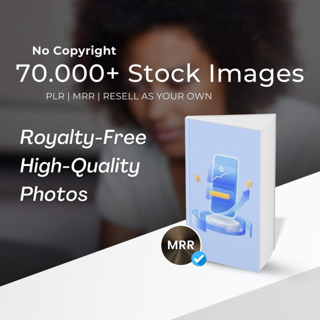 70,000+ Stock Images with MRR | Royalty-Free High-Quality Photos | Master Resell Rights Included, Premium Stock Fotos, Faceless Images, PLR preview image.