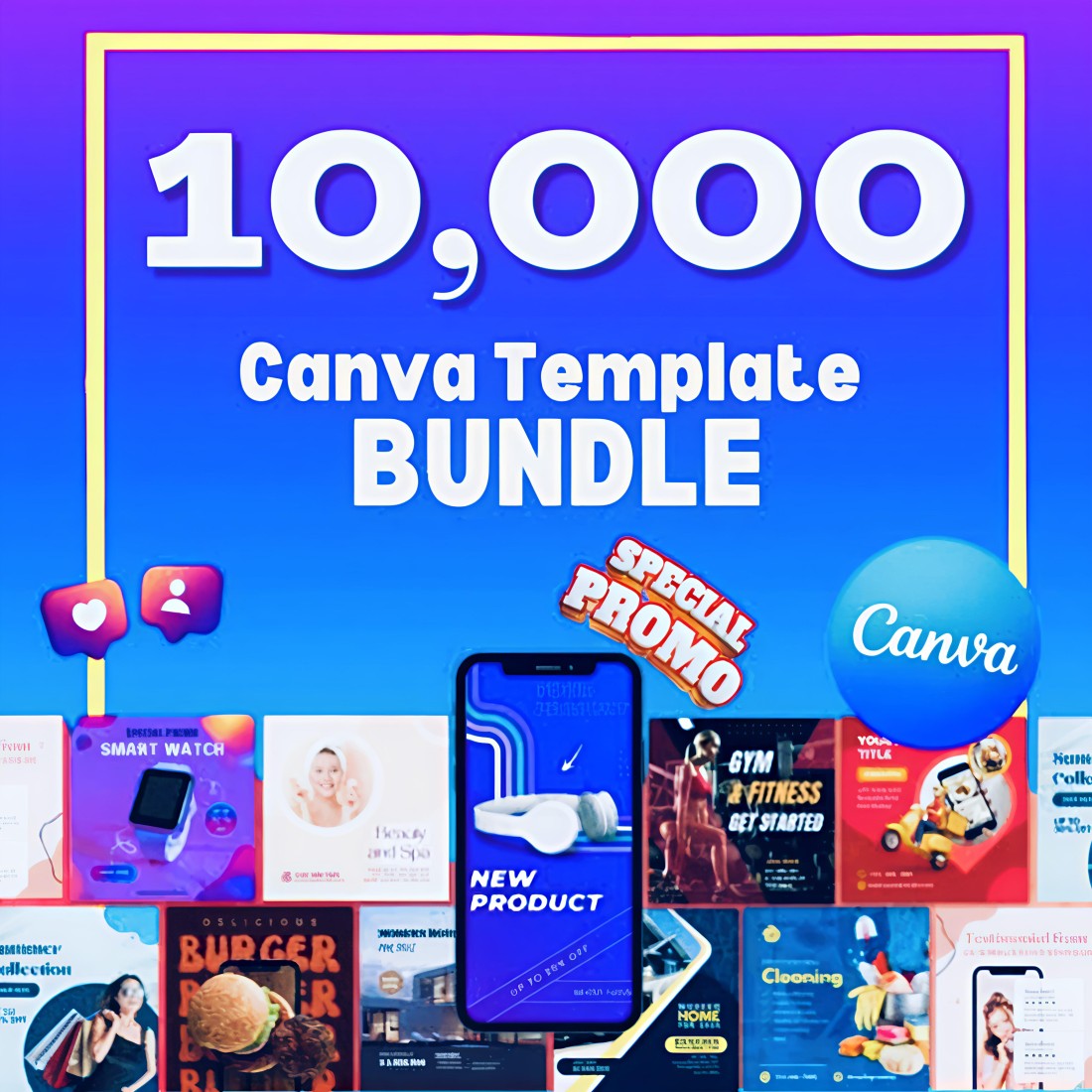 10,000 Mega Canva Template Bundle | High Quality Canva Template | Editable Canva Template Bundle Resell Right cover image.