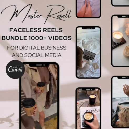 Luxury Faceless Reel Bundle 1000+ Videos For Faceless Digital Business Master Resell Rights Digital Products, Instagram and Social Media digital cover image.