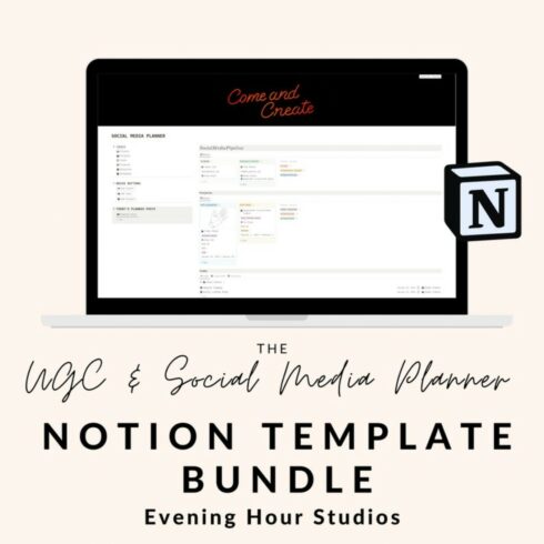 Notion Template UGC Content Manager Planner & Social Medias Notion Dashboard Bundle | UGC Social Media Planner | SocialMedias Content Hub Digital cover image.