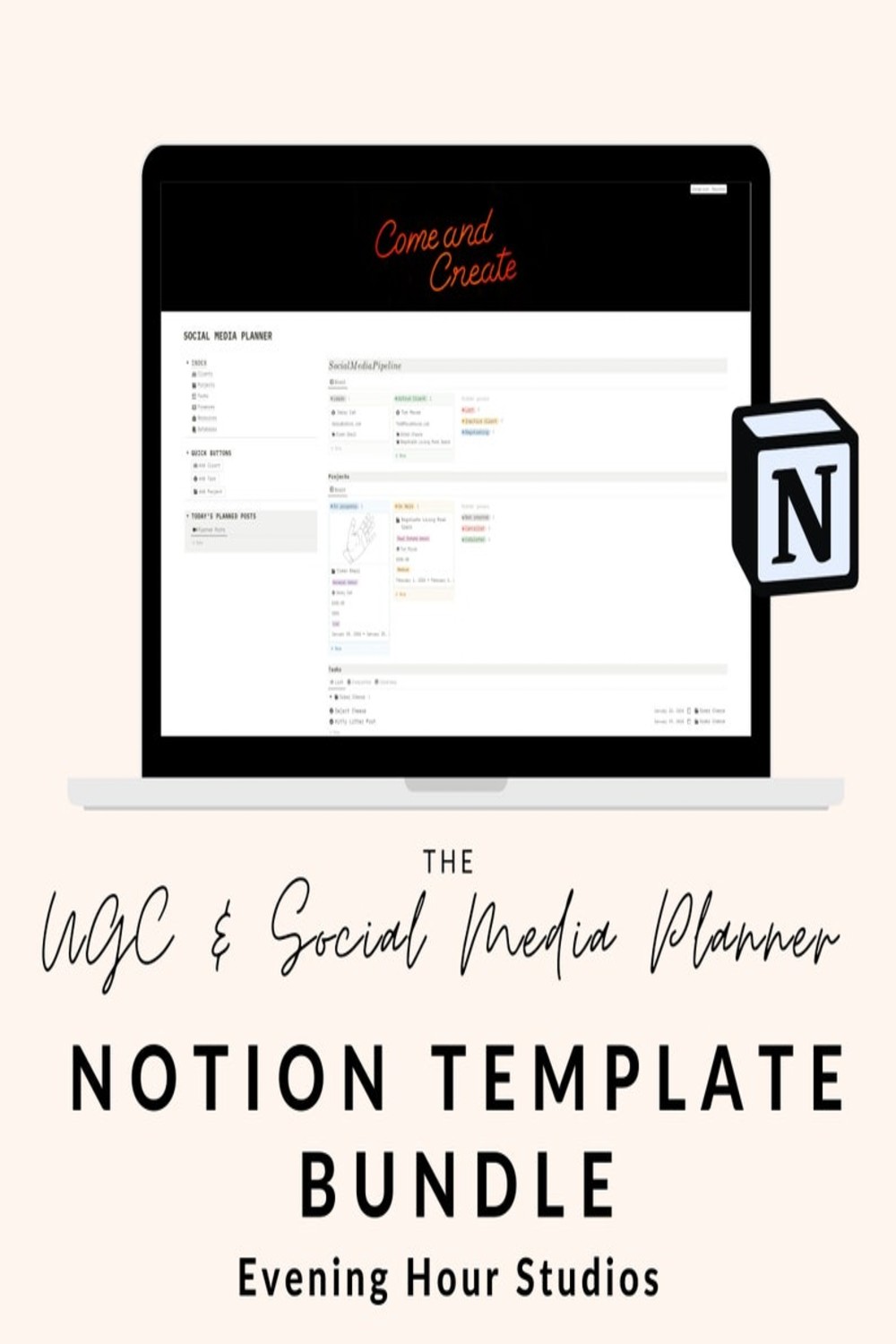 Notion Template UGC Content Manager Planner & Social Medias Notion Dashboard Bundle | UGC Social Media Planner | SocialMedias Content Hub Digital pinterest preview image.