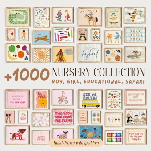 Bundle of +1000 Nursery Prints, Kids Room Wall Art, Baby Room Decor, Playful Animal Prints, Eclectic Nursery Wall Art, Educational Prints cover image.
