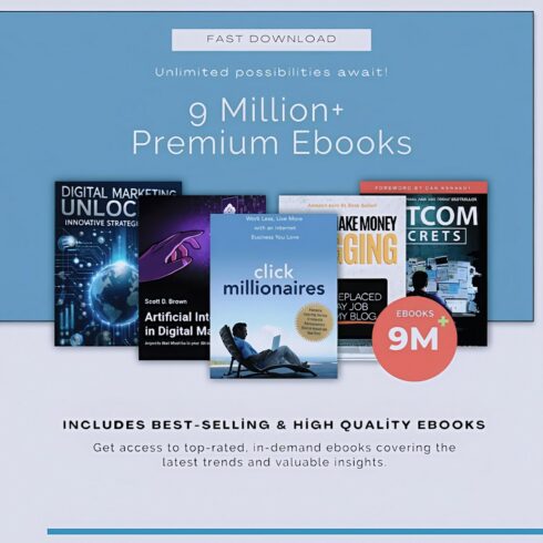 Biggest Collection 9 Million+| eBook Bundle| Unlimited Topics| PLR | Complete Resale Rights| MMR| Passive Income cover image.