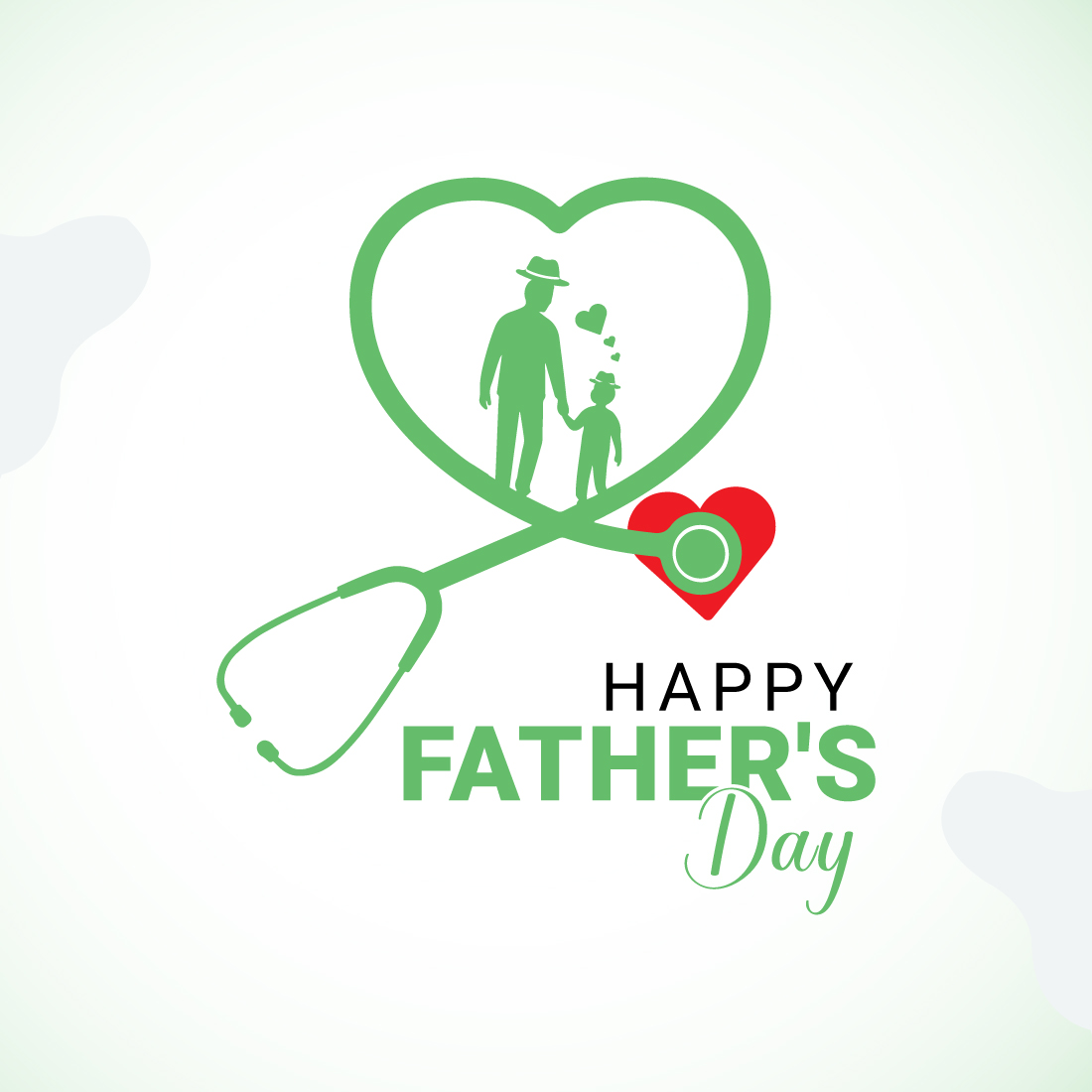 Father’s Day Medical Vector Set – Stethoscope Heart with Dad and Child Silhouette (AI, EPS, JPEG) preview image.