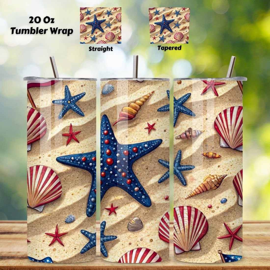 4th Of July Beach Party Seamless Tumbler Wrap - 3D Sand & Firework Celebration, 20oz Skinny Sublimation Design, American Flag Floral Art, Independence Day Tumbler Wrap, Fourth of July Floral Gift, USA Patriotic Flower Wrap cover image.