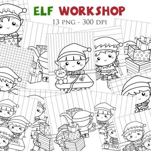 Cute Christmas Elf Workshop Character Kids Boy Girl Cartoon Holiday Coloring Activity cover image.
