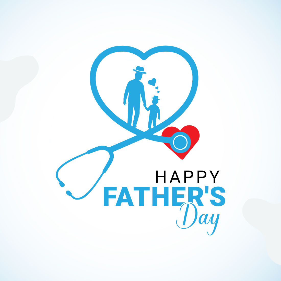 Father’s Day Medical Vector Set – Stethoscope Heart with Dad and Child Silhouette (AI, EPS, JPEG) cover image.