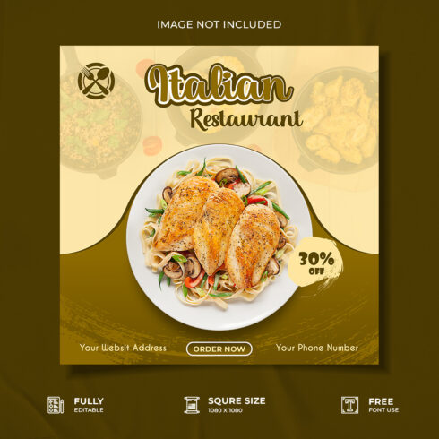 Italian restaurant food social media post design cover image.
