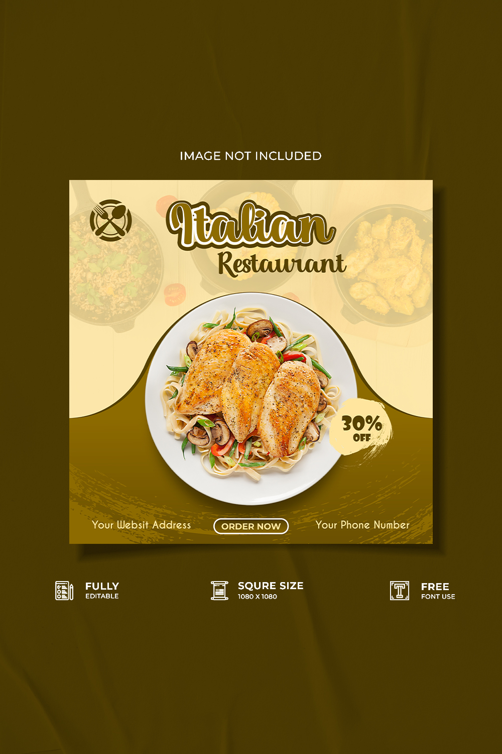 Italian restaurant food social media post design pinterest preview image.