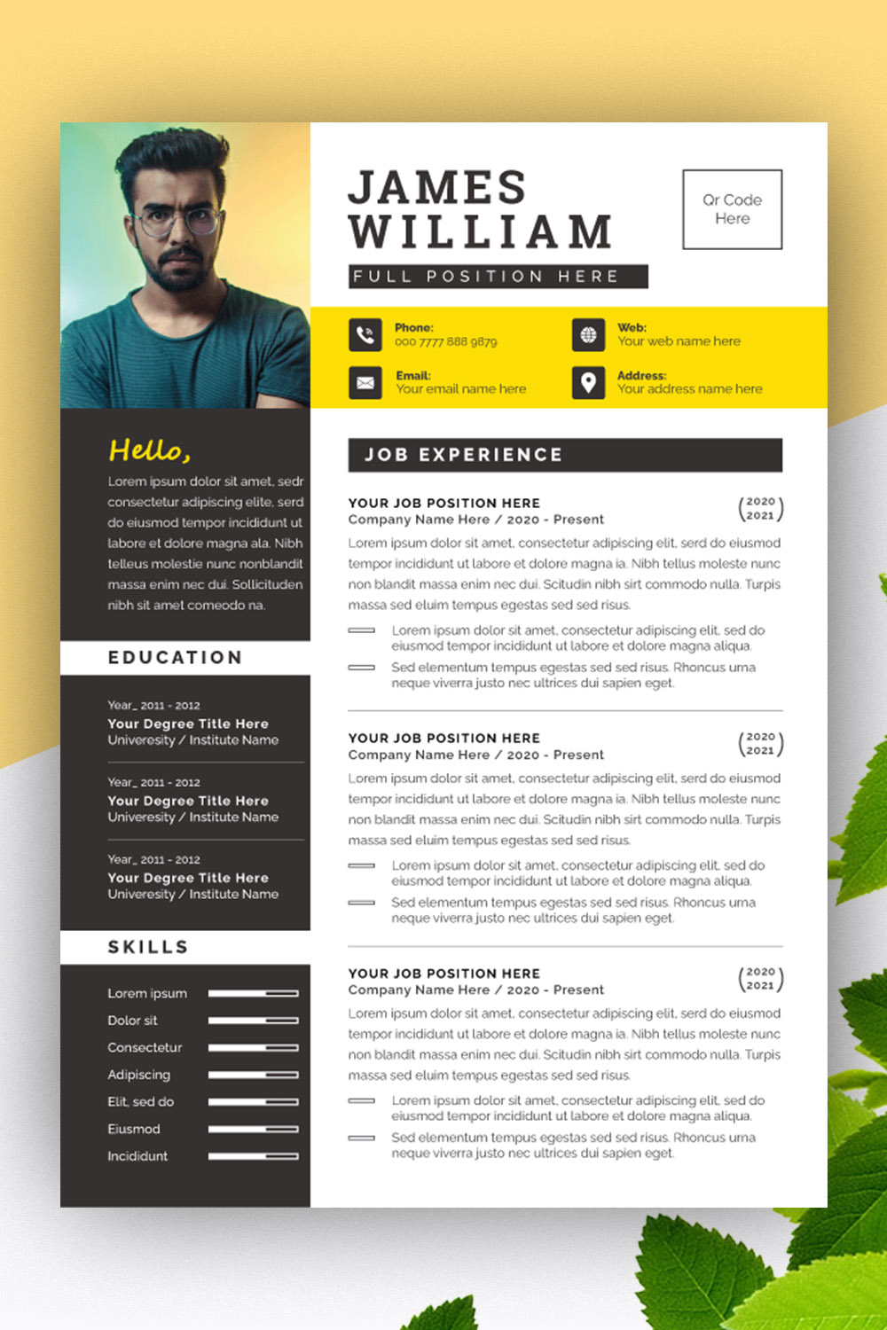 Resume Layout Set with Black and Yellow Elements pinterest preview image.