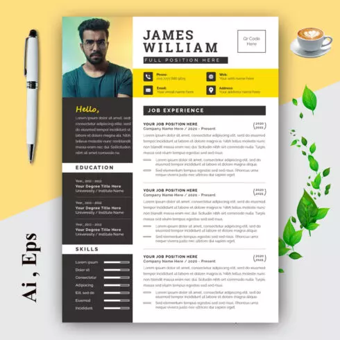 Resume Layout Set with Black and Yellow Elements cover image.