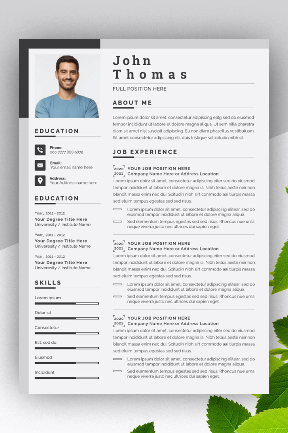 Resume and Cover Letter Layouts with Gray Sidebar pinterest preview image.