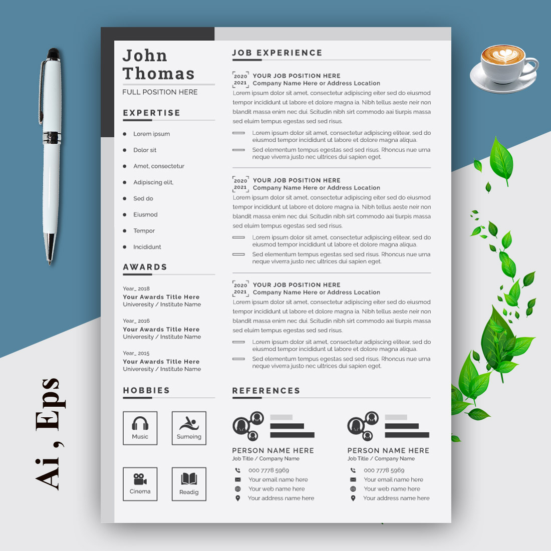 Resume and Cover Letter Layouts with Gray Sidebar preview image.