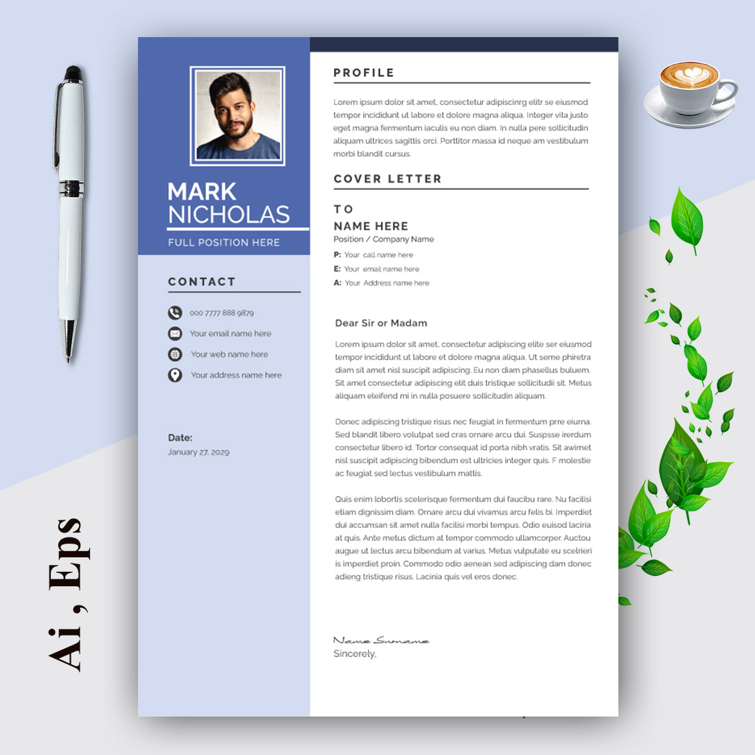 Modern Resume Template preview image.