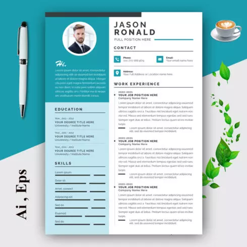 Resume and Cover Letter Layout with Blue Sidebar cover image.