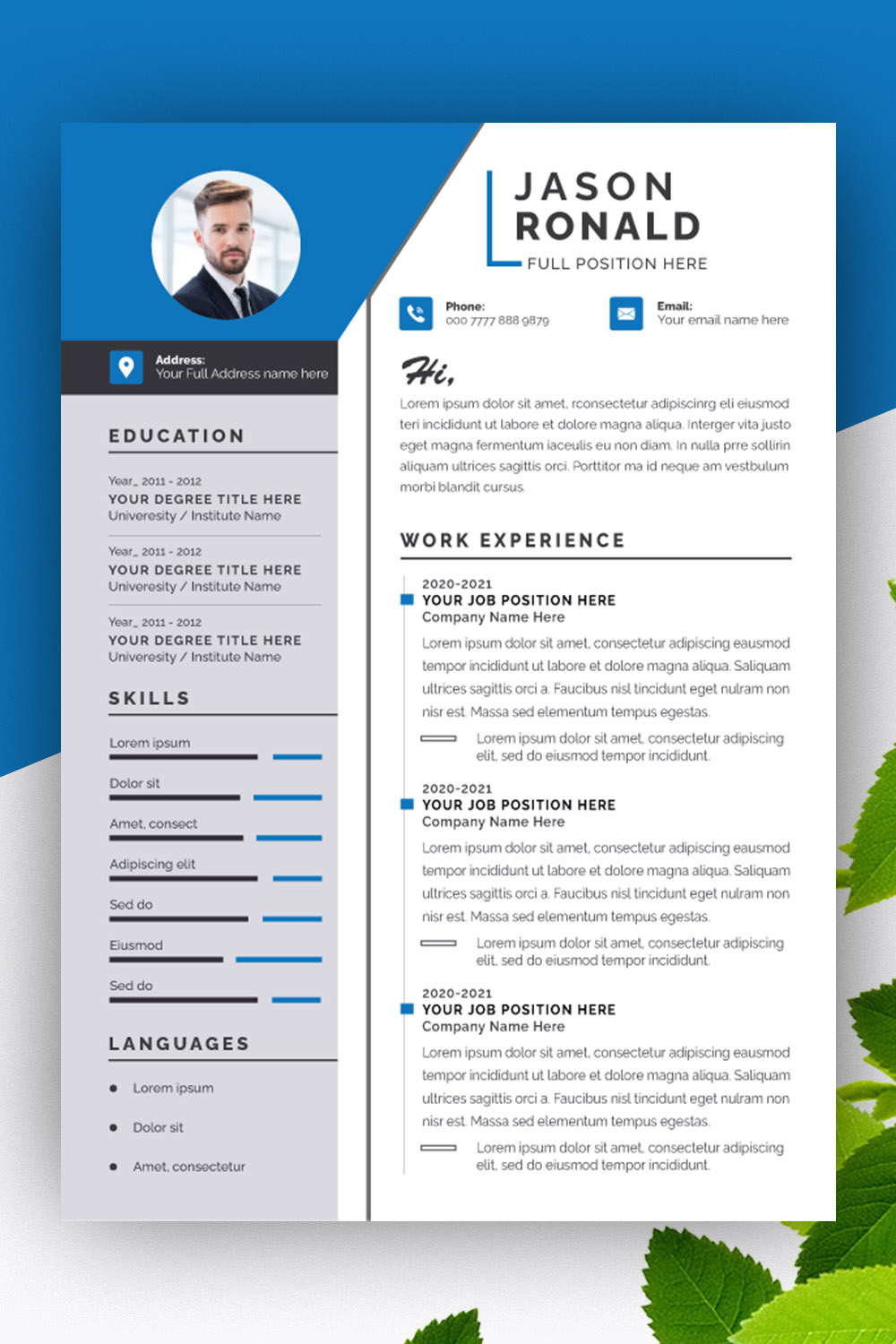 Resume Layout Set with Blue Header pinterest preview image.