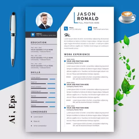 Resume Layout Set with Blue Header cover image.