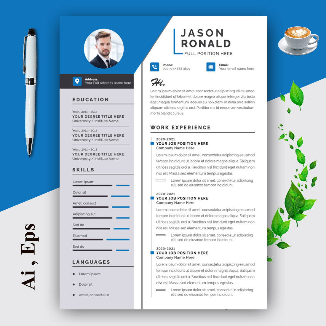 Resume Layout Set with Blue Header cover image.