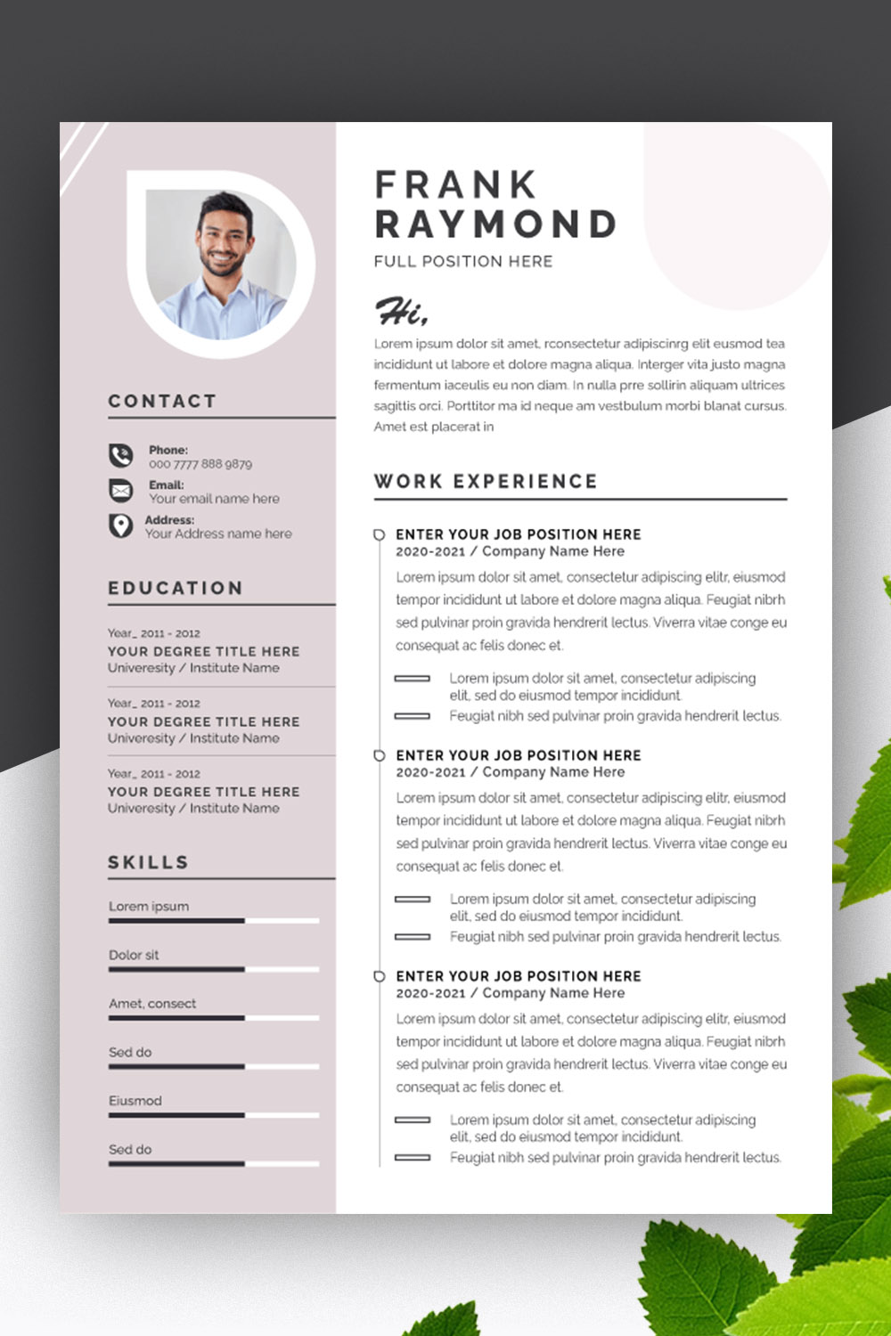 Professional Resume Layout pinterest preview image.