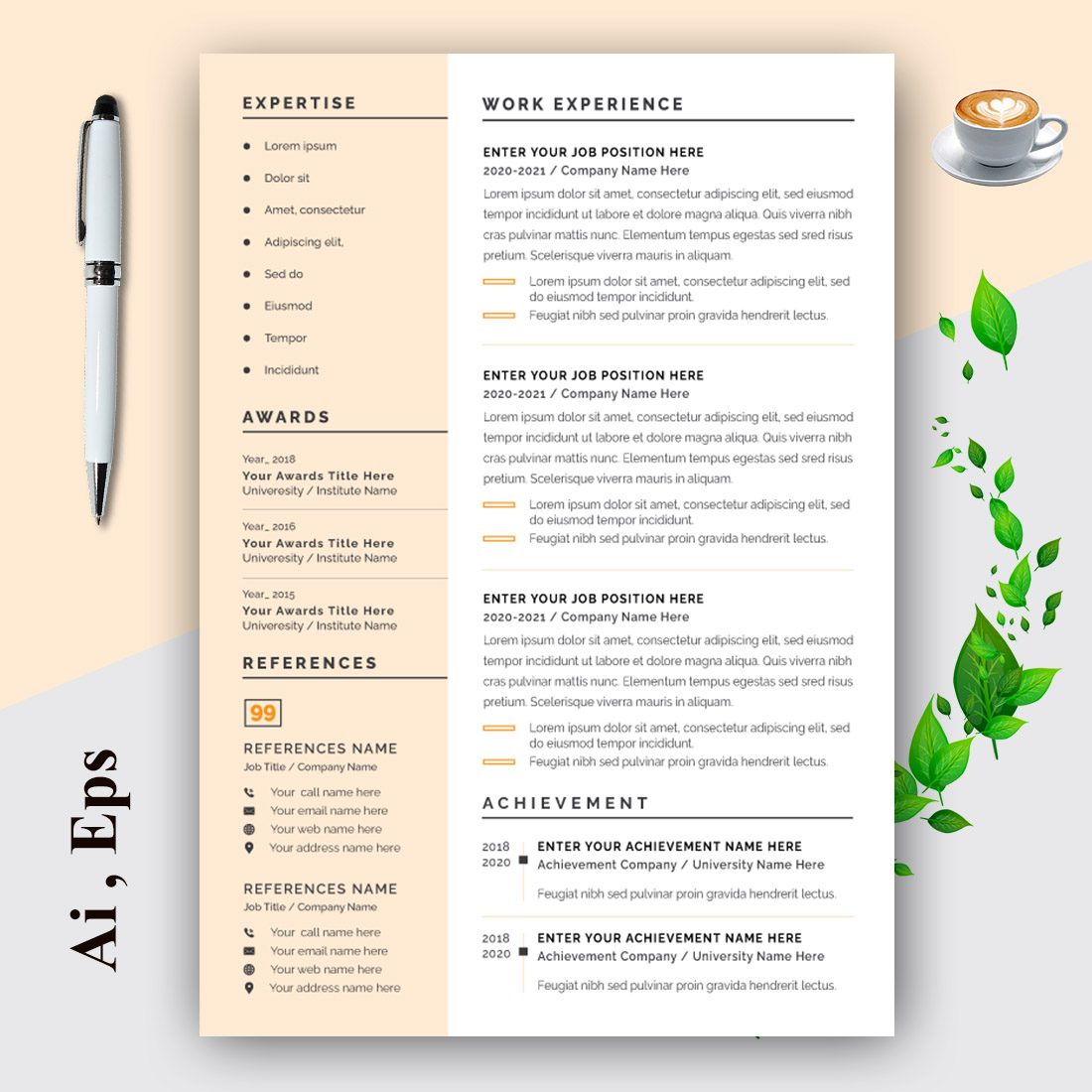 Yellow Creative Resume Layout preview image.
