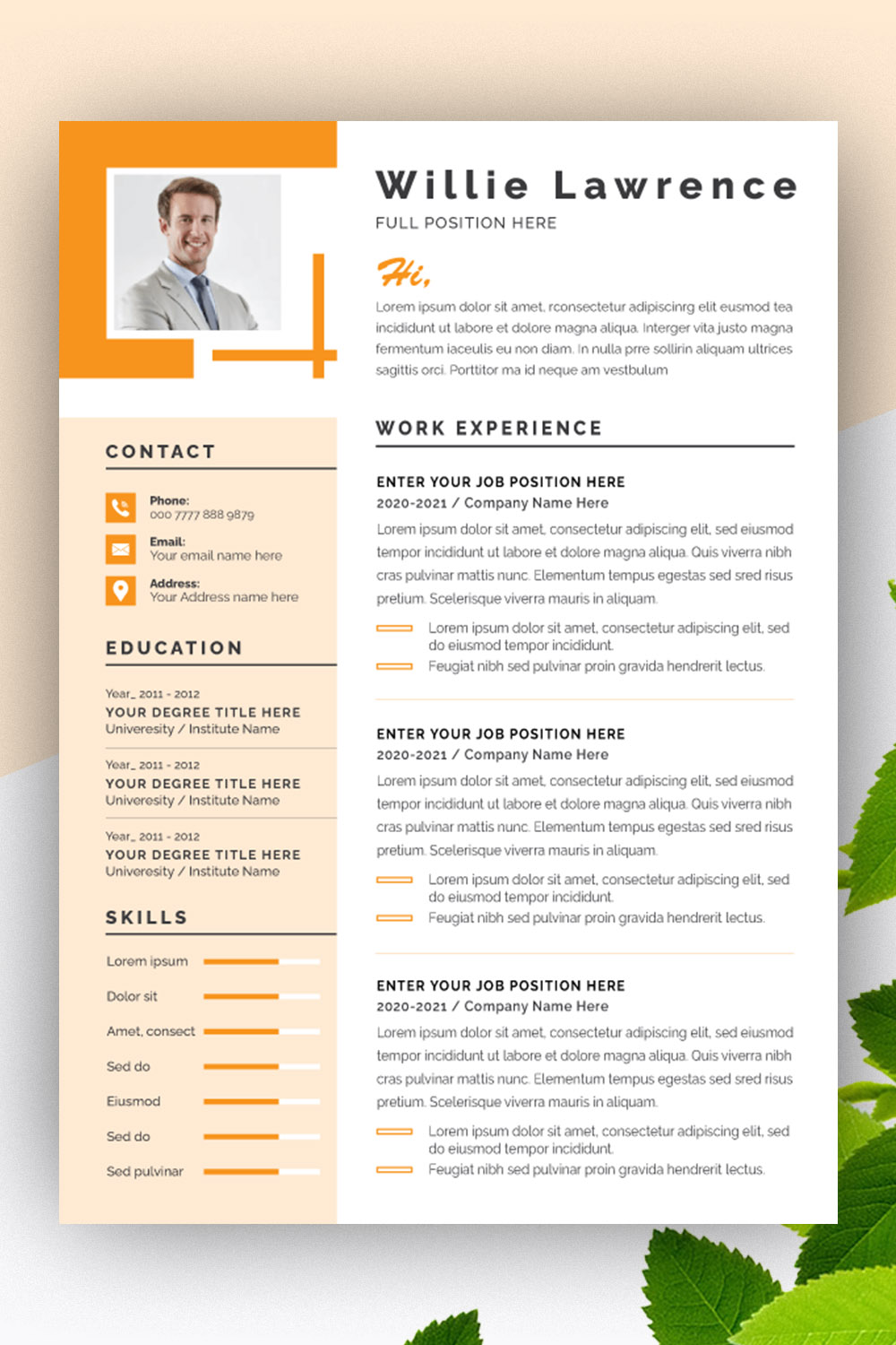 Yellow Creative Resume Layout pinterest preview image.