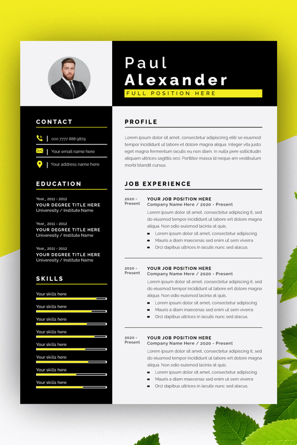 Resume Layout Set with Black and Yellow pinterest preview image.