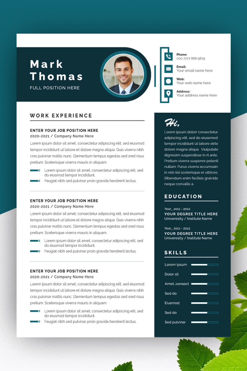 Modern Resume Template Layout pinterest preview image.