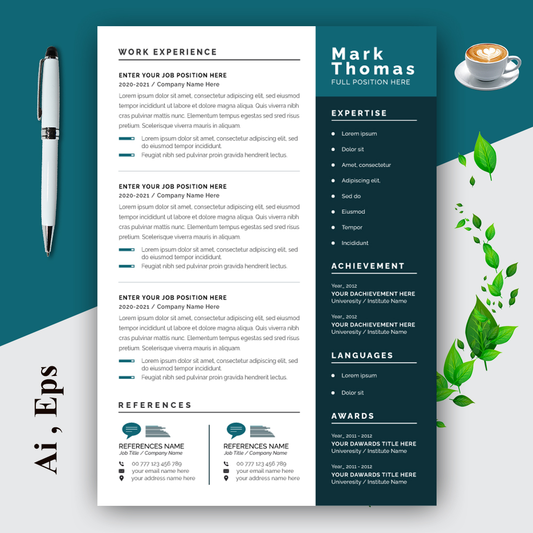 Modern Resume Template Layout preview image.