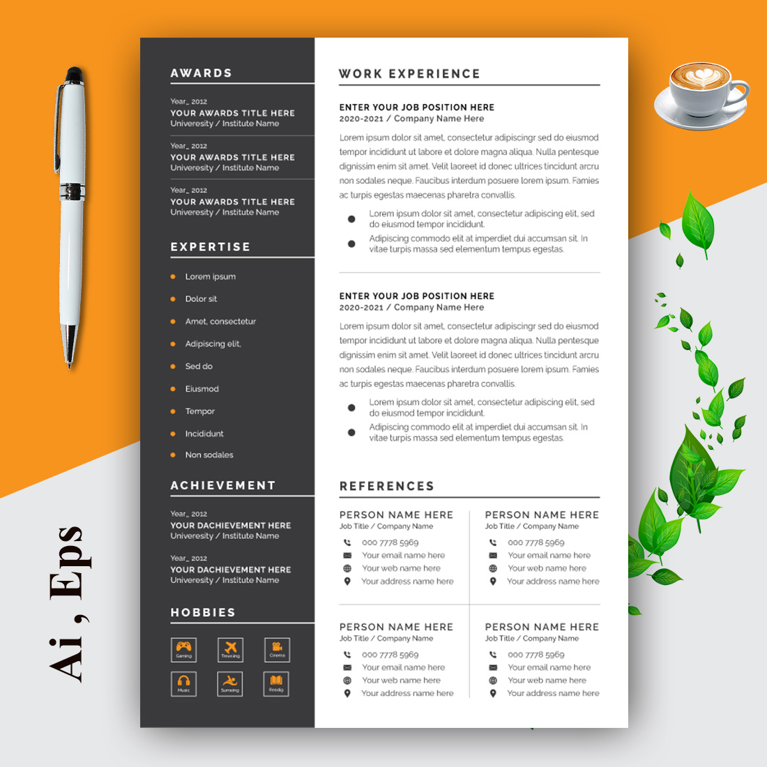 Black Sidebar Layout with Resume preview image.