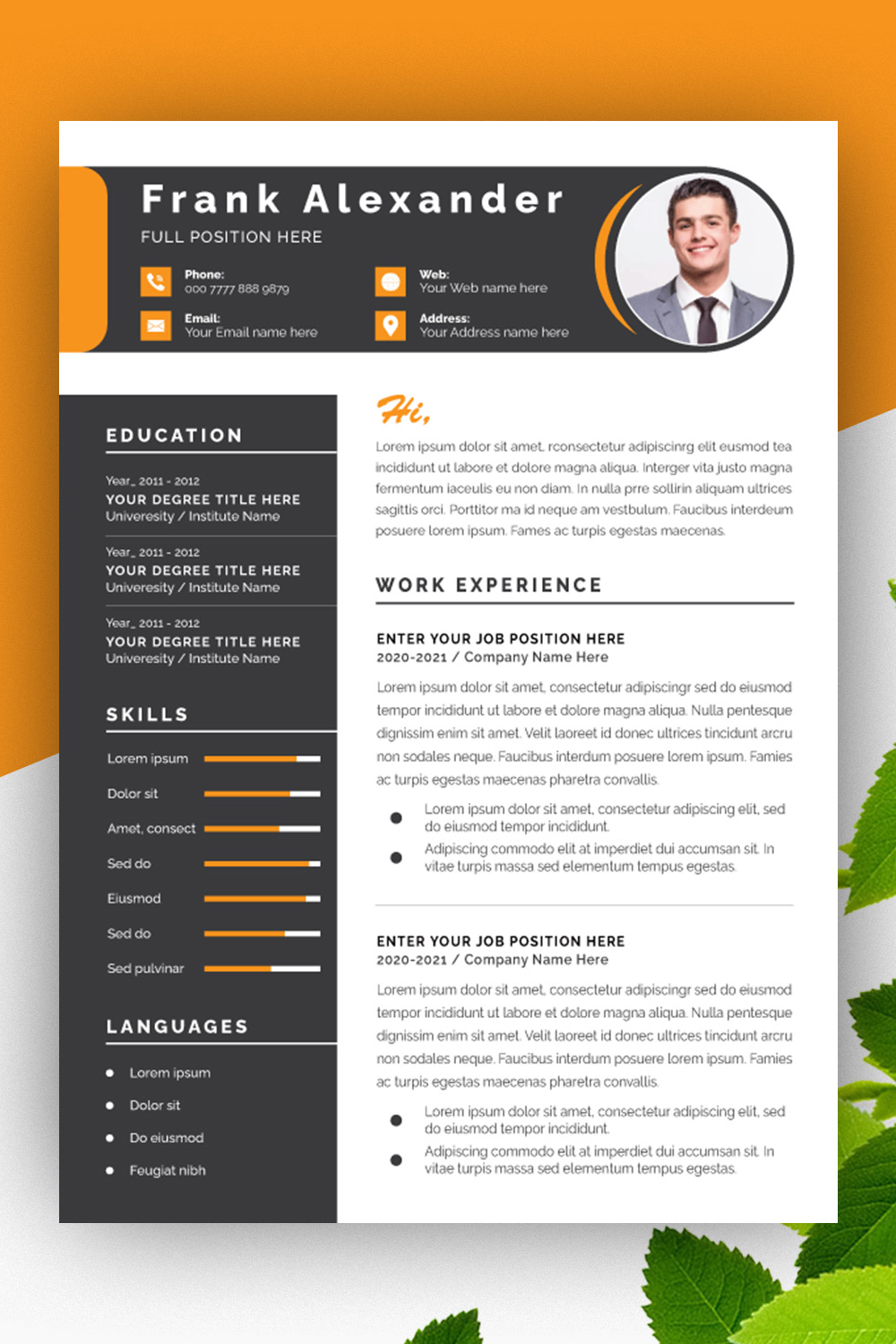 Black Sidebar Layout with Resume pinterest preview image.