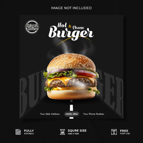 Restaurant burger social media post design cover image.