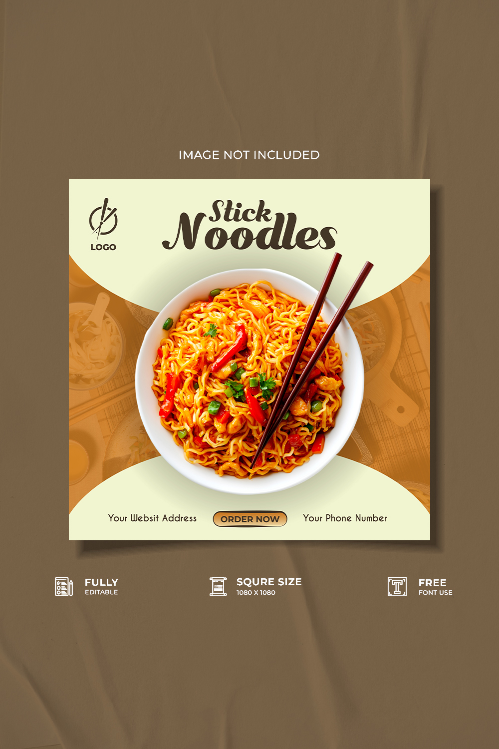 Restaurant stick noodles social media post design pinterest preview image.