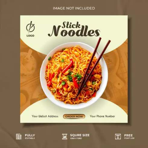 Restaurant stick noodles social media post design cover image.