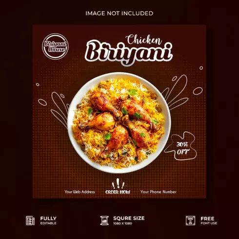 Restaurant biriyani house social media poster template cover image.